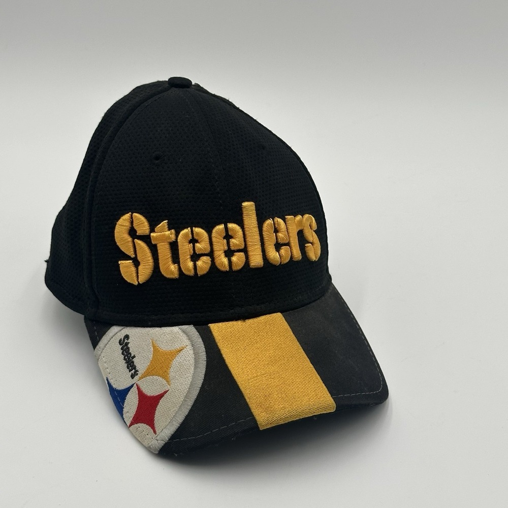 Vintage Pittsburgh Steelers New Era 39THIRTY Hat S/M Black Gold NFL